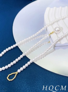 正圆强光灰仿施家珍珠项链气质轻奢E颈链高级百搭串珠毛衣链女款