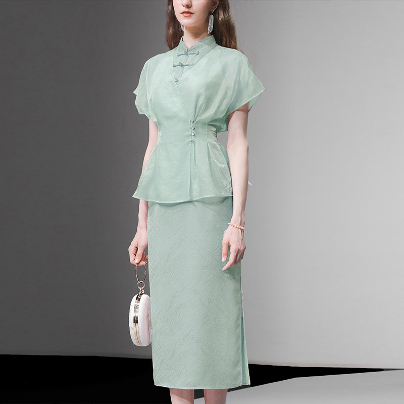 2025夏季新款挂脖复古立领旗袍连衣裙宽松收腰外套罩衫套装潮