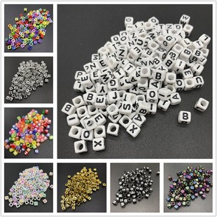 100pcs 6mm Mix Letter Beads Square Alphabet Beads Acrylic Be