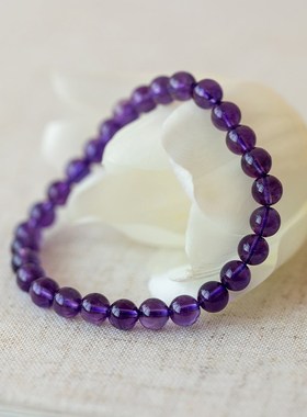 五台山天然紫水晶手链女小众闺蜜礼物上岸散珠乌拉圭紫色水晶手串
