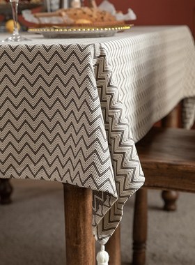 北欧inas餐桌布家用现代简约布艺提花波纹吊坠茶几台布餐厅桌布