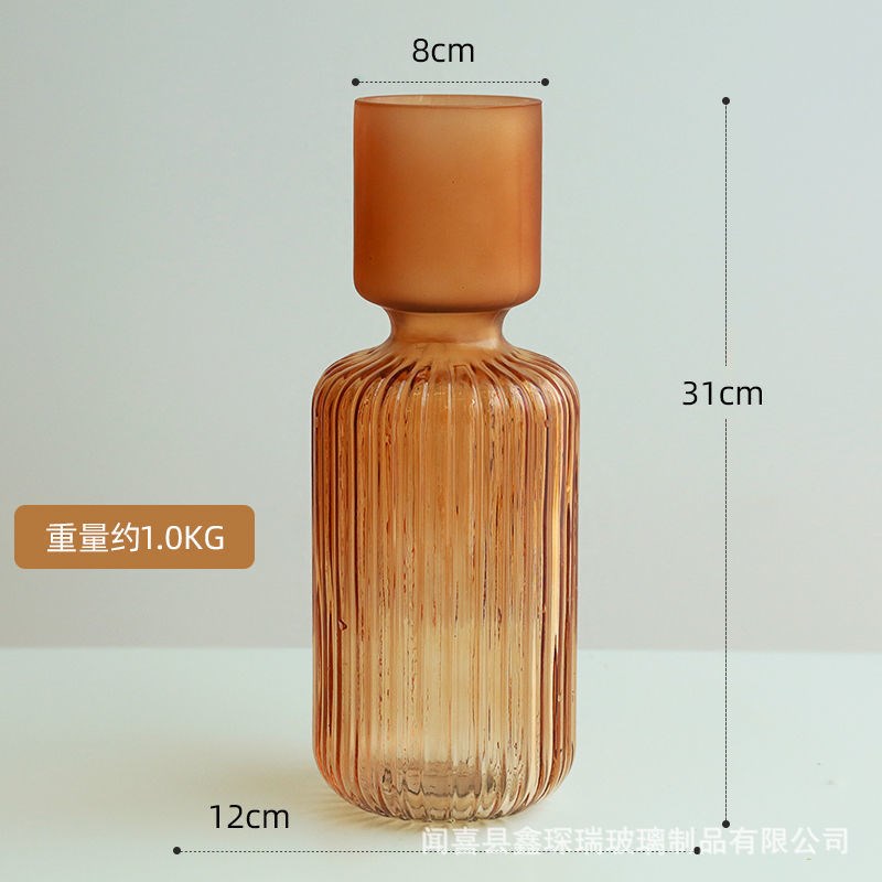欧式莫兰迪磨砂玻璃花瓶客厅摆件干花插画器餐桌玄关电视柜装饰品图片