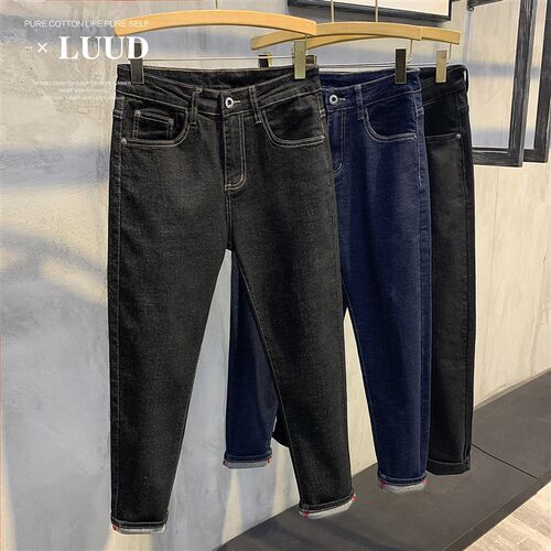 LUUD c春夏黑色修身男士9九分牛仔裤韩版弹力小脚裤弹力休闲裤子
