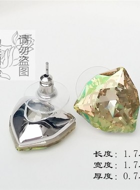 超闪水晶耳环女款短款黄色三角形大耳钉豹子头金色Q耳饰时尚女013