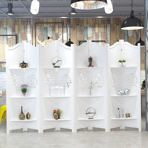 折屏简约现代办公室屏风隔断玄关时尚客厅雕花可移动折叠置物架