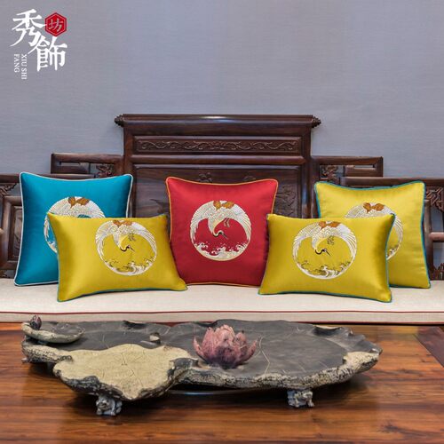 中国风抱枕新中式红木沙发靠背垫靠包古典绣花腰枕床头大靠枕含芯