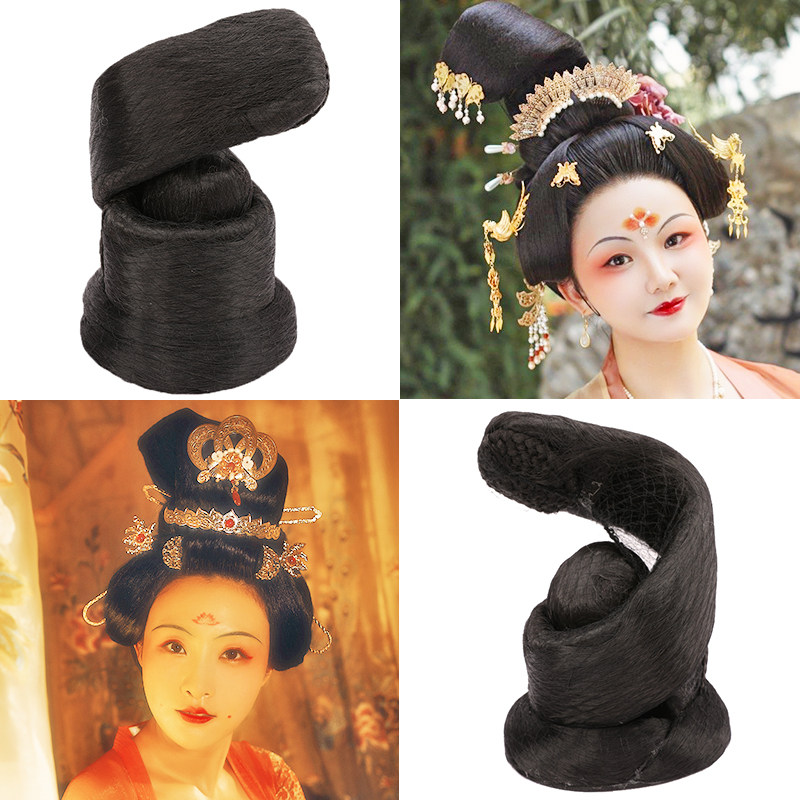 宋制头发发包纯发丝飞天假发写真头顶发H髻COS唐朝襦裙立式螺旋发
