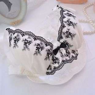 日系白色雪纺刺绣精致小清新少女可爱薄杯有钢圈聚拢文胸套装