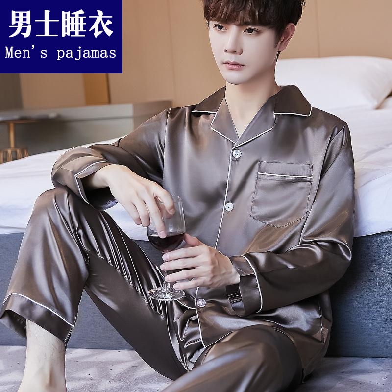 睡衣男冰丝长袖薄款春秋夏季男士丝绸高级M感秋天可外穿家居服套