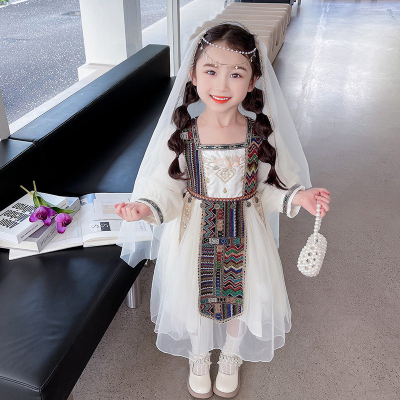 现货女童傣族服少数民族风服装洋装中国I风秋季女宝宝儿童汉服公