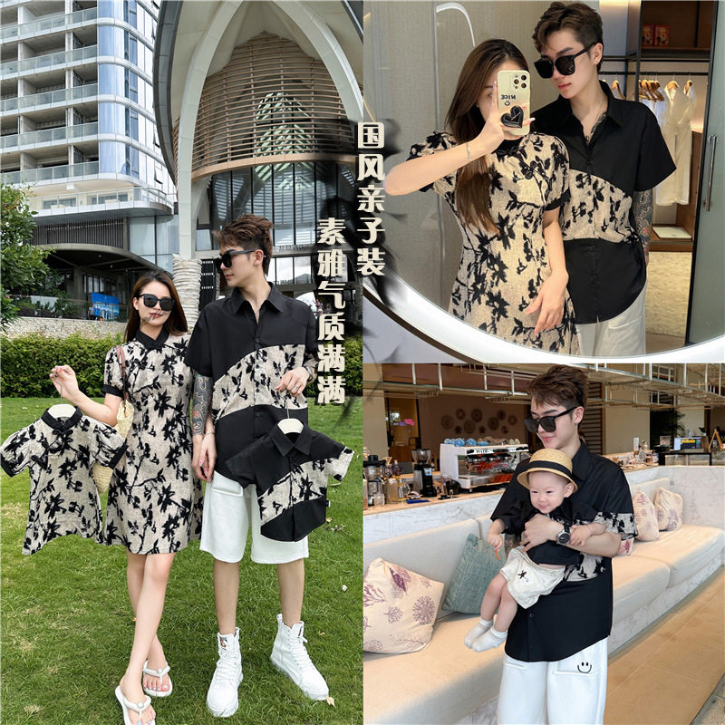 热销特别的中国风旗袍亲子装一家三口夏款短袖衬衫炸街洋气母女连