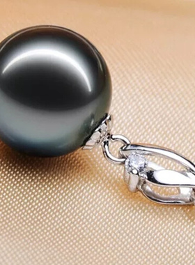 天然南洋母贝单颗黑色紫色珍珠925银吊O坠托送锁骨项链女饰品