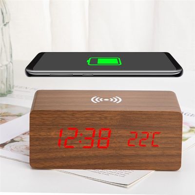 Wooden Alarm Clock With Qi Wireless Charging Pad Compatible