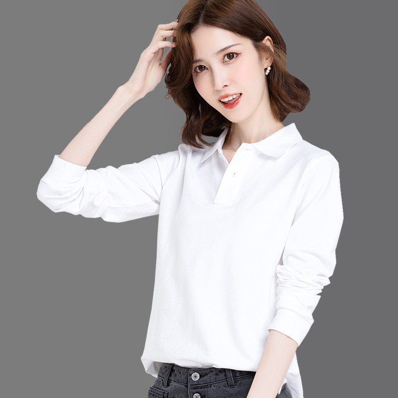 现货polo衫女长袖秋季纯棉有翻领t恤定制印logo工作服.休闲文化衫
