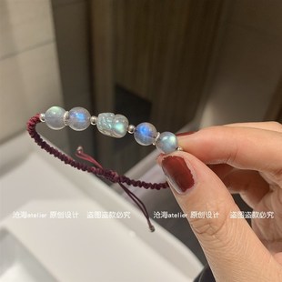 月老系红绳 情侣高端天然灰月光貔貅编绳红绳手链一对男女款