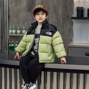 反季童装新款儿童羽绒服男女童拼色外套中小童加厚款可脱帽羽绒服