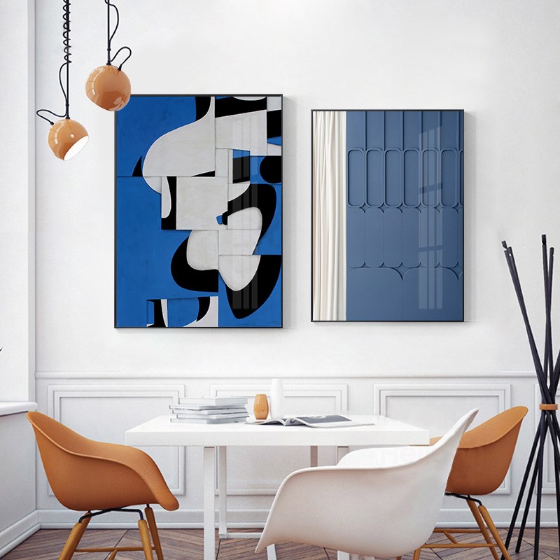 现货现代简约抽象艺术铝合金三联装饰画 沙发背景墙几何图案竖版