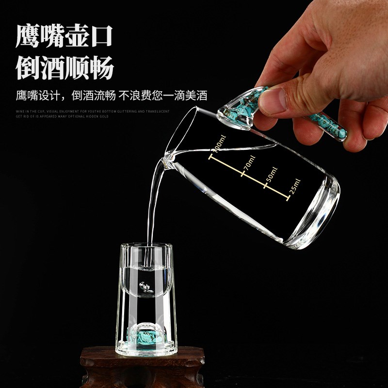 中式轻奢高档水晶玻璃金箔白酒杯6壶6杯酒具套装烈酒杯家用分酒器