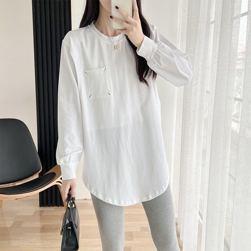 哺乳衣外出辣妈款秋装哺乳t上衣T恤春秋款白色喂奶衣服内搭打底衫