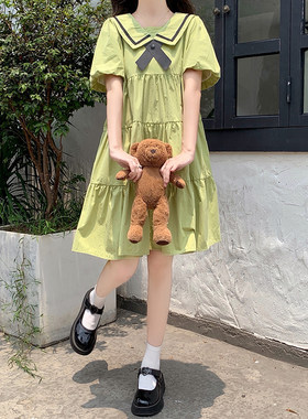女大童连衣裙夏季胖女孩宽松洋气12-1H5岁初中生森系甜美蛋糕裙子