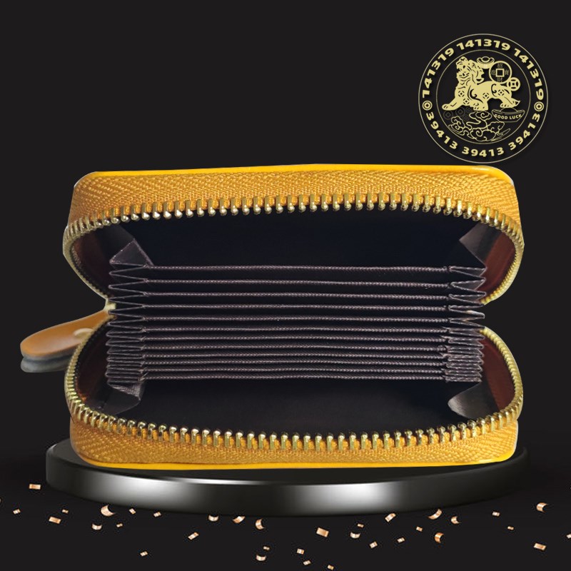 黄色招财旺财貔貅幸运数字卡包短款多卡位位小身材大容量男女通用