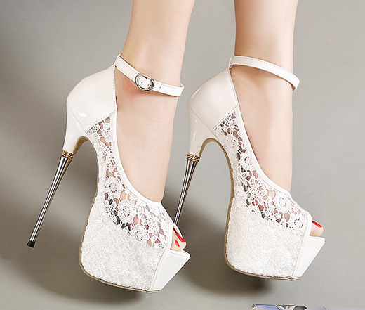 推荐Lace Wedding Shoes Woman Peep Toe High Heels Women Shoes