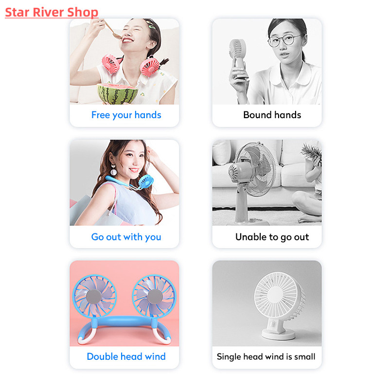 速发Mini USB Portable Fan Hands-free Neck Fan Rechargeable B