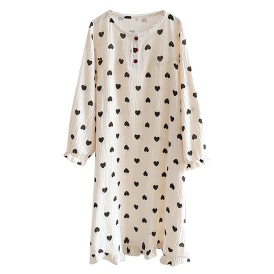 公主风睡裙女夏绉布长袖薄款中长款套头可爱甜美睡衣韩版家居