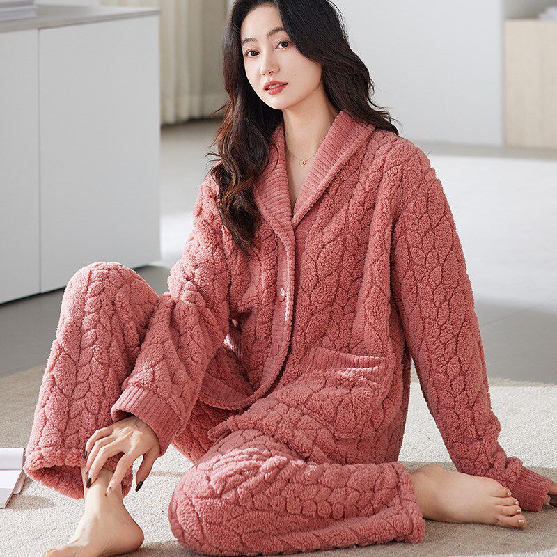 秋冬季睡衣女士宽松大码中老年妈妈装加绒加厚保暖家居服套装冬天