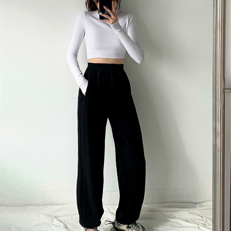 运动裤女宽松束j脚2023新款春秋休闲白灰色卫裤夏薄款阔腿长裤