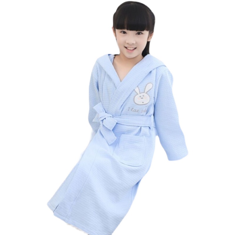 儿童浴袍春夏超强吸水速干睡衣男孩女孩大童薄款W带帽游泳浴衣