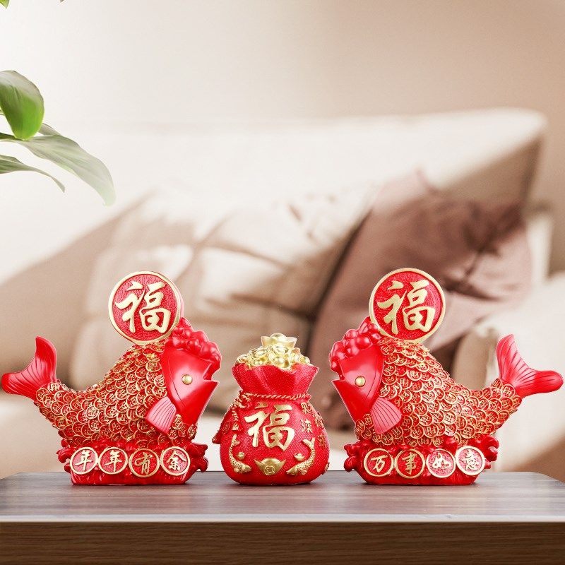 红色鱼寓意好的摆件招财家居客厅酒柜装饰品Q年年有余工艺品新家,家居饰品,装饰摆件,淘宝优惠券,粉丝福利购,淘宝优惠卷