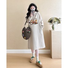 大码孕妇连帽卫衣裙秋季时尚中长款宽松连衣裙休闲洋气减龄200斤