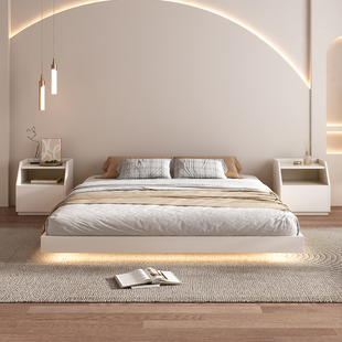 无床头床现代简约1.5米床小卧室榻榻米架子床白色次卧悬浮地台床