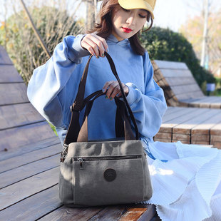 帆布包女夏手提袋女新款简约多隔层小布包休闲轻便单肩斜挎包