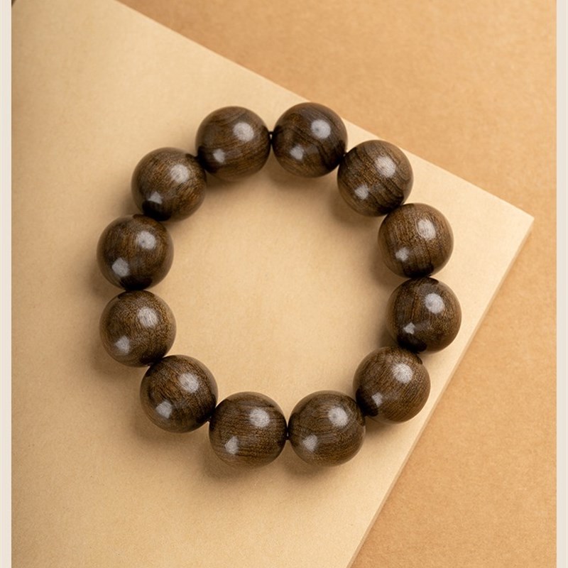 天然原木金丝楠木老料树头阴干情侣手串乌木阴沉木佛珠略带水波