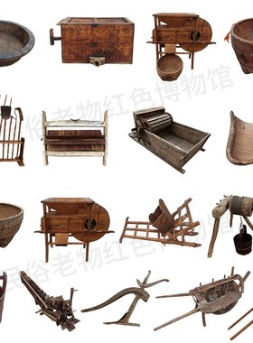 民俗老物件农耕文化旧农具风车木犁水车播种机村史馆展览怀旧摆件