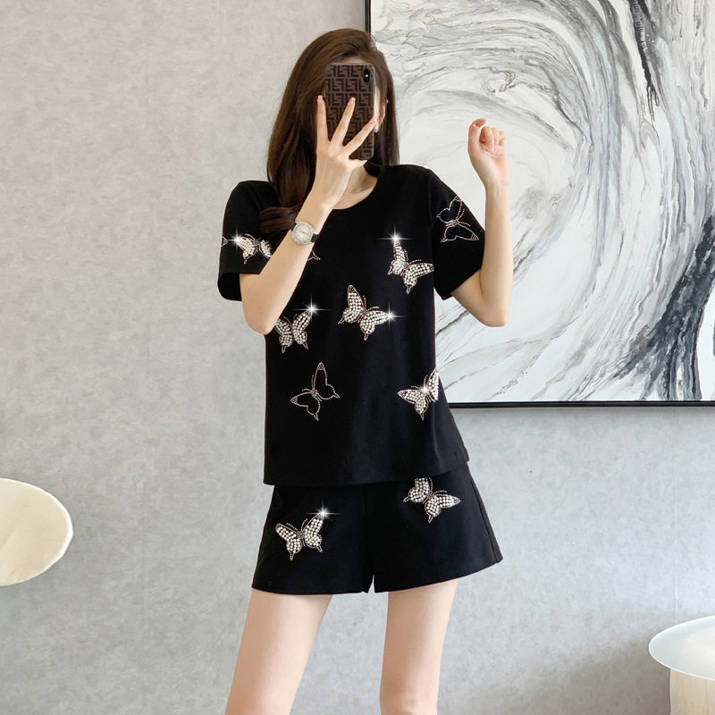 欧洲站时尚休闲运动套装女夏薄款2023年新款小个子短袖短裤两件套