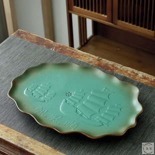 储水排水圆形M直排功夫茶台日式 陶瓷干泡茶盘家用托盘小型式 简约