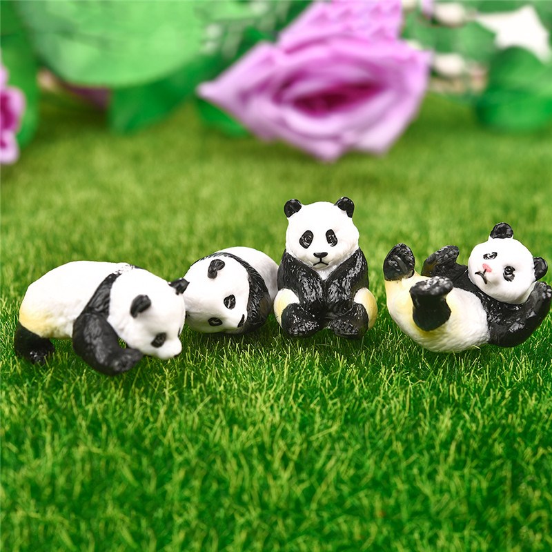 4pcs/set Cute Panda Moss Micro Landscape Terrarium Figurine