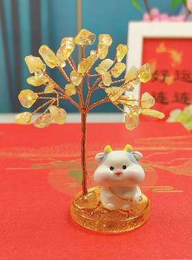 12本命属相!十二生肖小摆件可爱鼠牛虎兔龙蛇马羊猴鸡狗猪水晶树