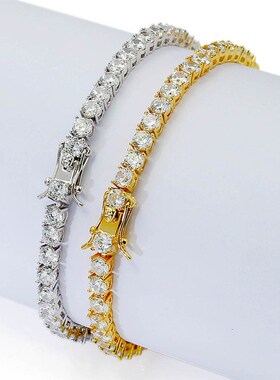 欧美ins爆款4mm 锆石网球手链 男士嘻哈手链TeMnnis bracelet