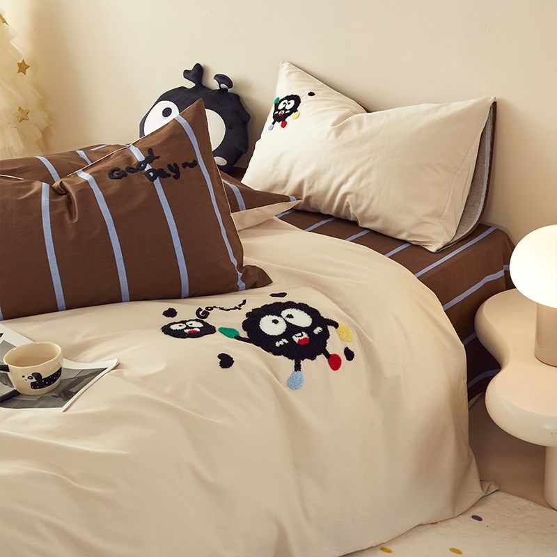 卡通全棉四件套纯棉毛巾绣条纹被套床单儿童宿舍单人三件套床品,床上用品,床品套件/四件套/多件套,淘宝优惠券,粉丝福利购,淘宝优惠卷