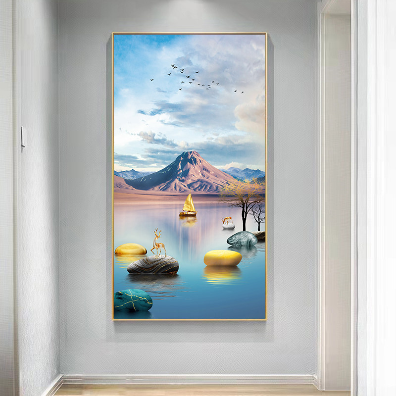 家和新中式玄关装饰画过道走廊风景壁画寓意好玄幻正对门墙上挂画