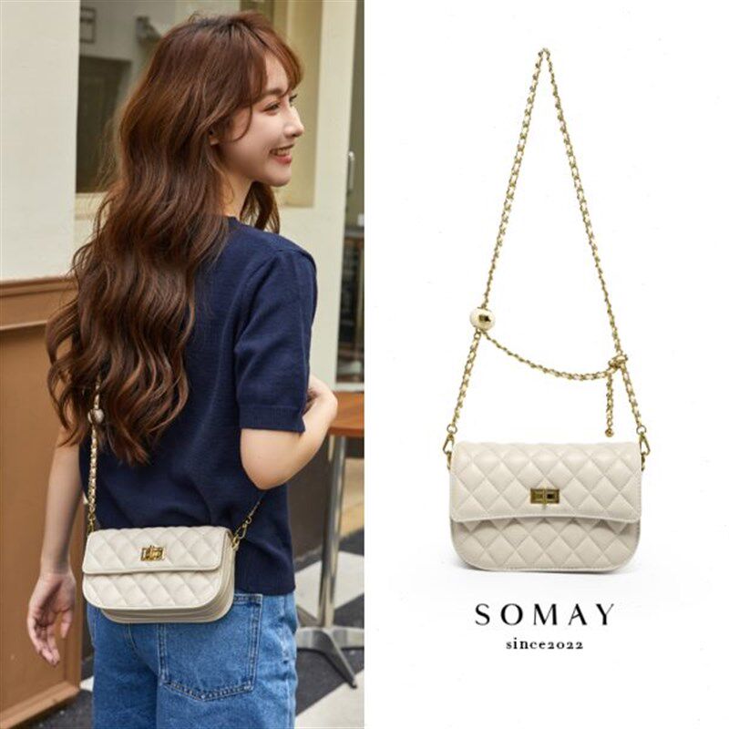 链条包包女式2024新款夏季百搭单肩斜挎包小众设计白色女包小包
