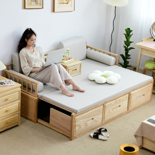 新中式罗汉床实木推拉沙发床小户型家用伸缩床客厅简约现代贵妃榻