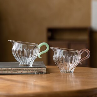 画续带把加厚茶具公道杯玻璃功夫茶道竖纹耐高温分茶器茶海