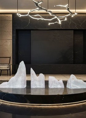 酒店大堂透明树脂假山雕塑售楼处落地摆件高档别墅会所装饰艺术品