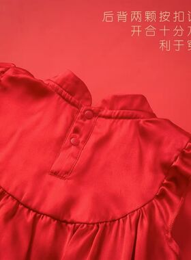 宝宝周岁礼服女宝连体衣爬服满月百天衣服婴儿包屁衣红色丝绸夏季