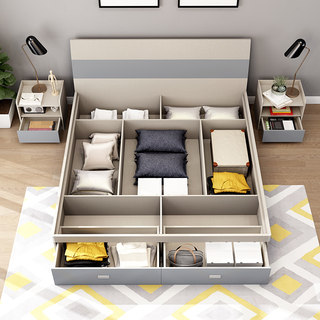 简约现代床主卧室气动高箱床板式省空间收G纳1.5m1.8米双人储物床
